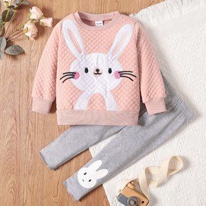 Girls Rabbit Graphic Top and Pants Set